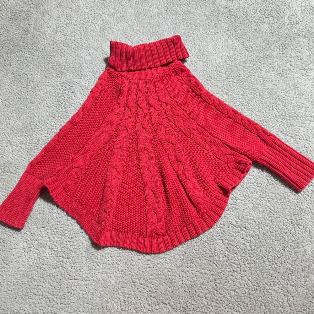 Carterโs Girls Red Cable Knit Turtleneck Poncho Sweater Size 5